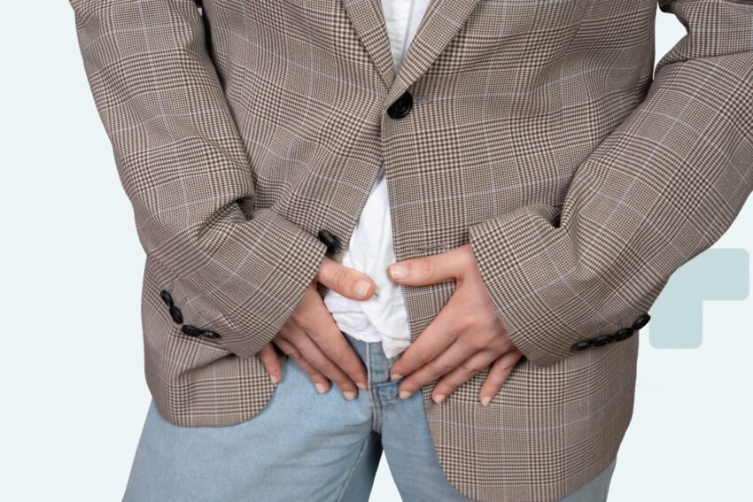 Person mit Beschwerden durch Trichomoniasis, die Behandlung und Pflege bei Transtoyou symbolisierend