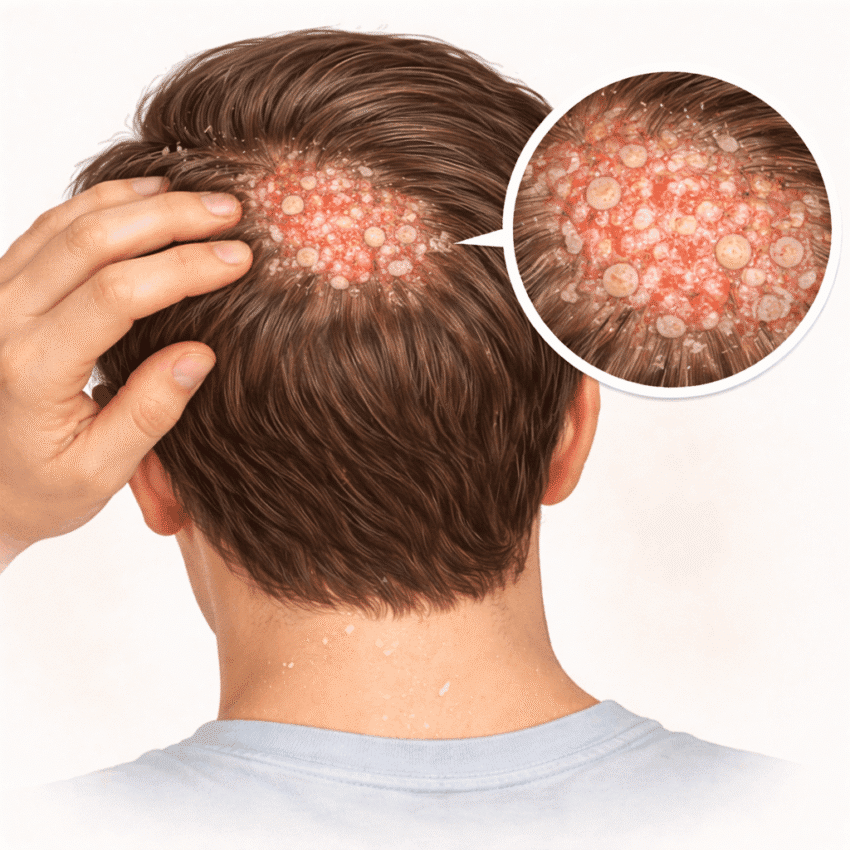 Which organism commonly plays a role in triggering dandruff in some people?