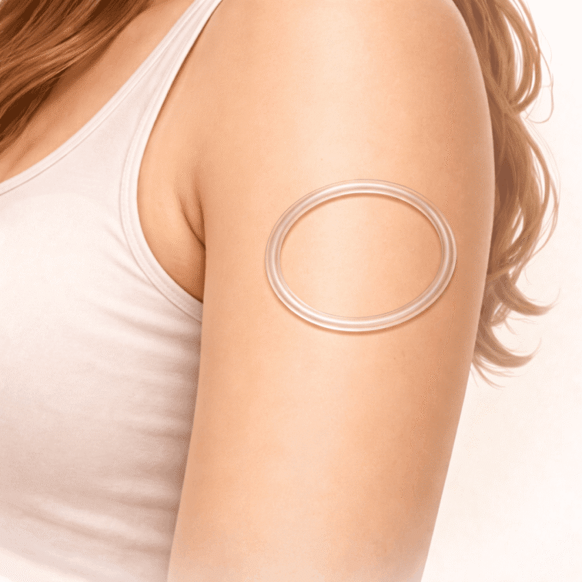 The contraceptive ring is attached to the upper arm to prevent pregnancy.