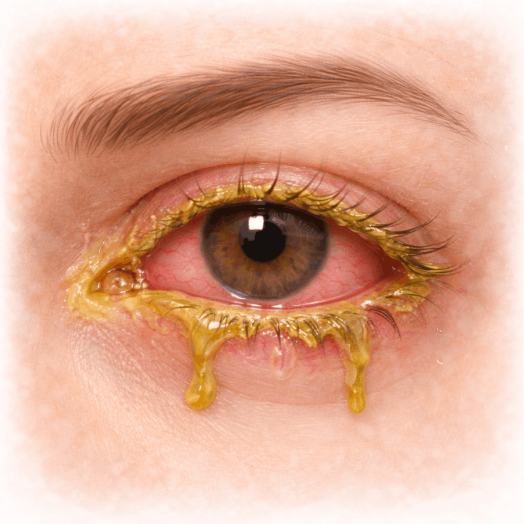 Welches Symptom deutet am stärksten auf eine bakterielle Bindehautentzündung hin?