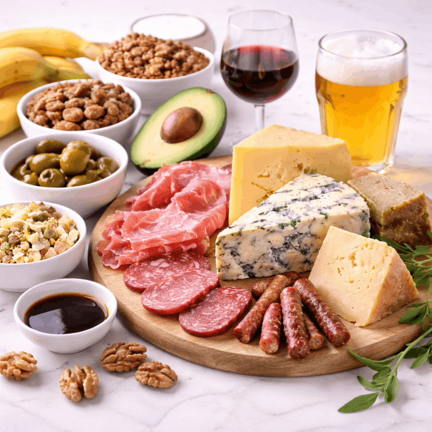 Which food component is commonly linked to triggering migraines in some people?