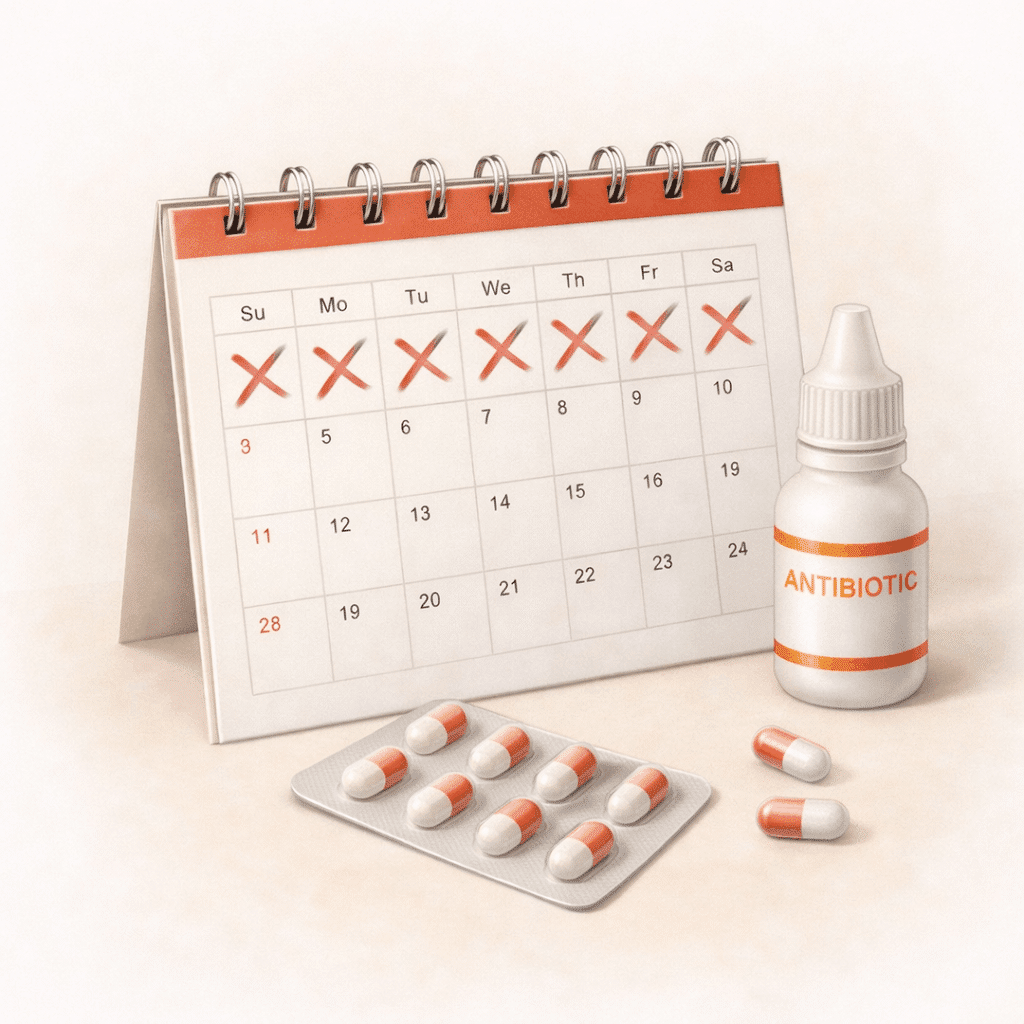 Warum ist es wichtig, den gesamten Verlauf der antibiotischen Augentropfen abzuschließen?