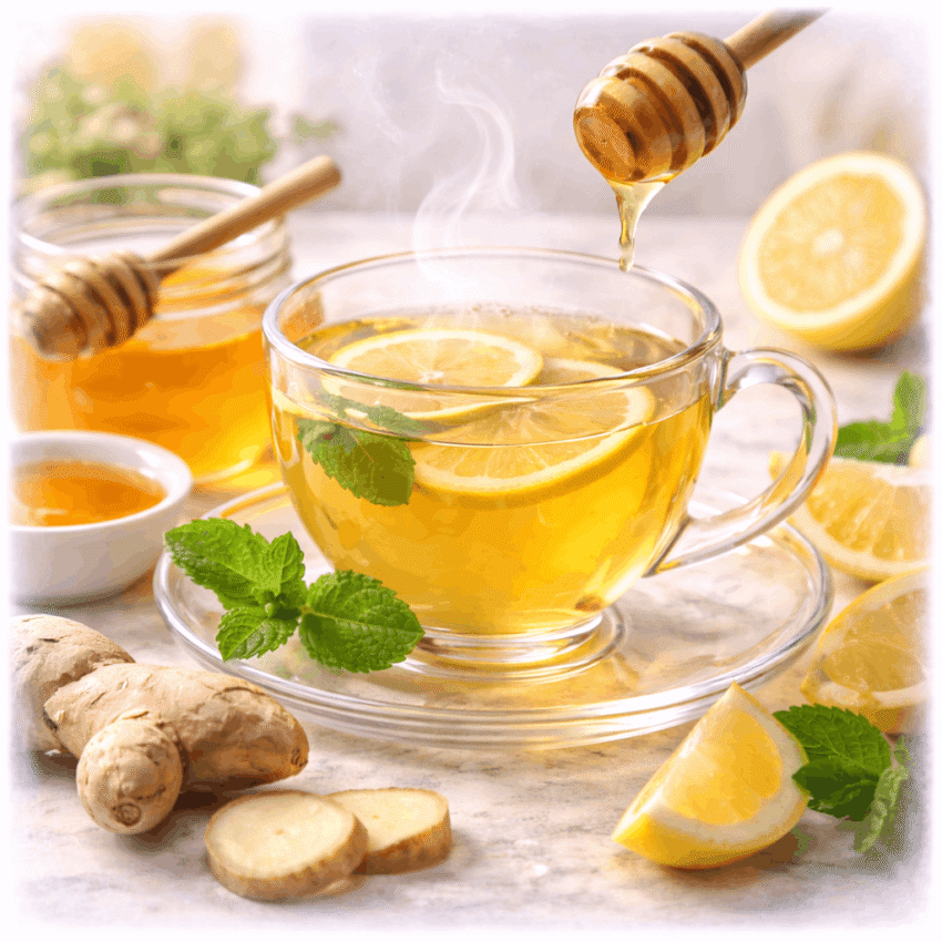 Which home remedy may help soothe a sore throat and cough?