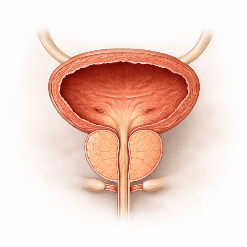 The prostate is a small gland that helps produce fluid that supports and protects sperm.