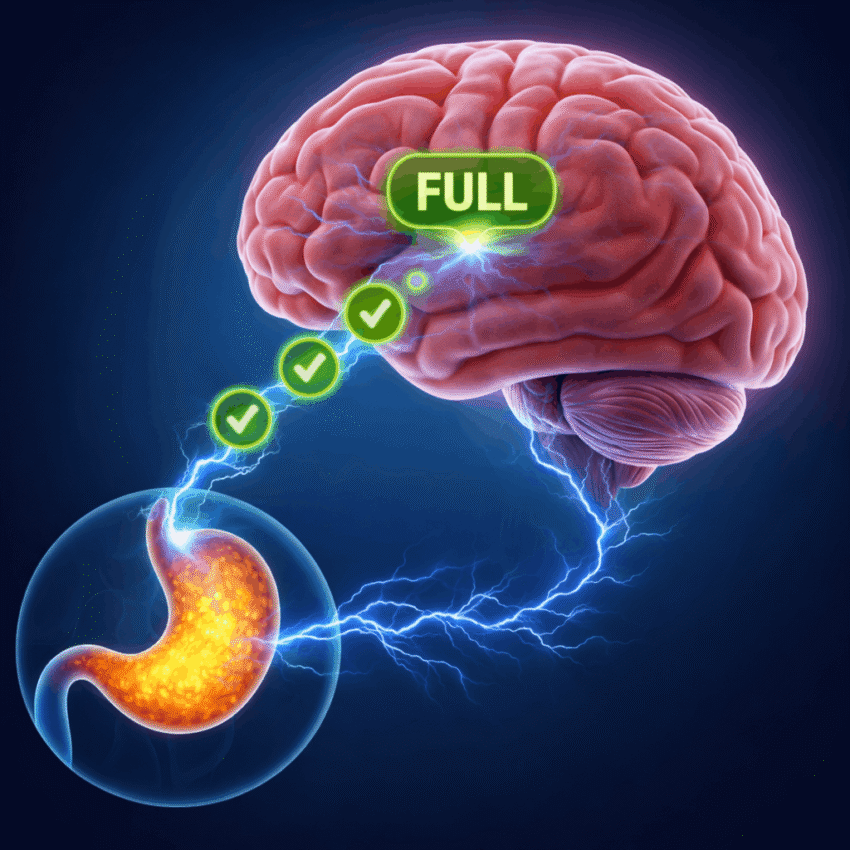 Which mechanism best represents how some weight loss medications reduce calorie intake?