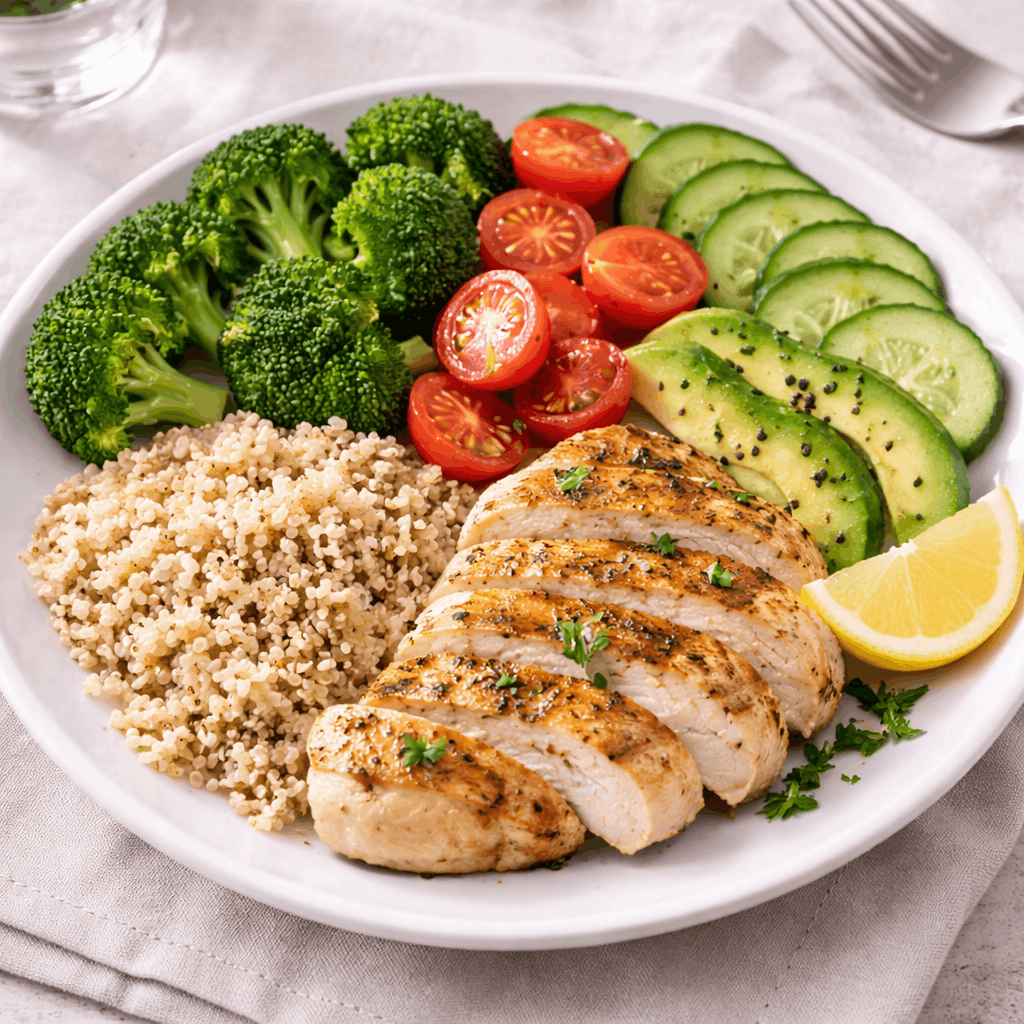 Welke afbeelding toont het beste een dieetkeuze die GLP-1 gewichtsverliesmedicatie ondersteunt?