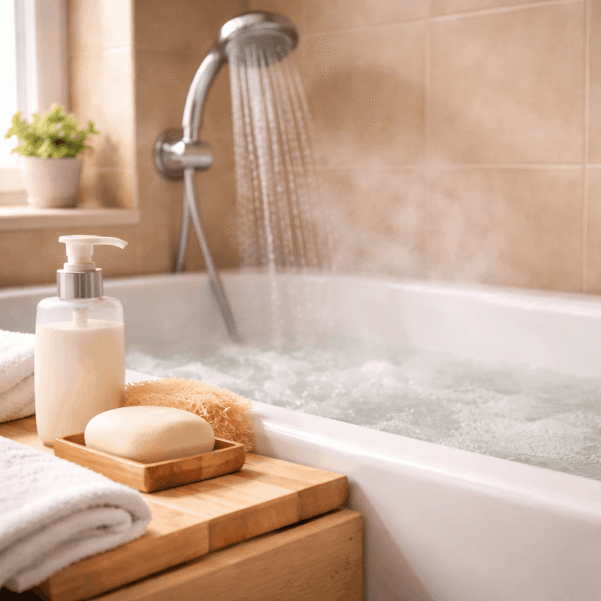 Using lukewarm water instead of hot water when showering may help reduce rosacea irritation.