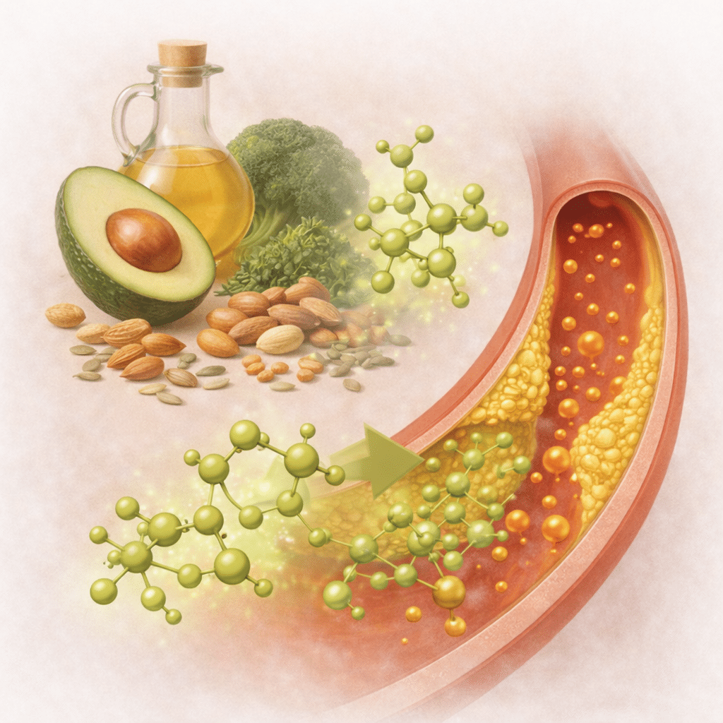 Welke uitspraak beschrijft het beste hoe plantaardige sterolen de cholesterolcontrole ondersteunen?